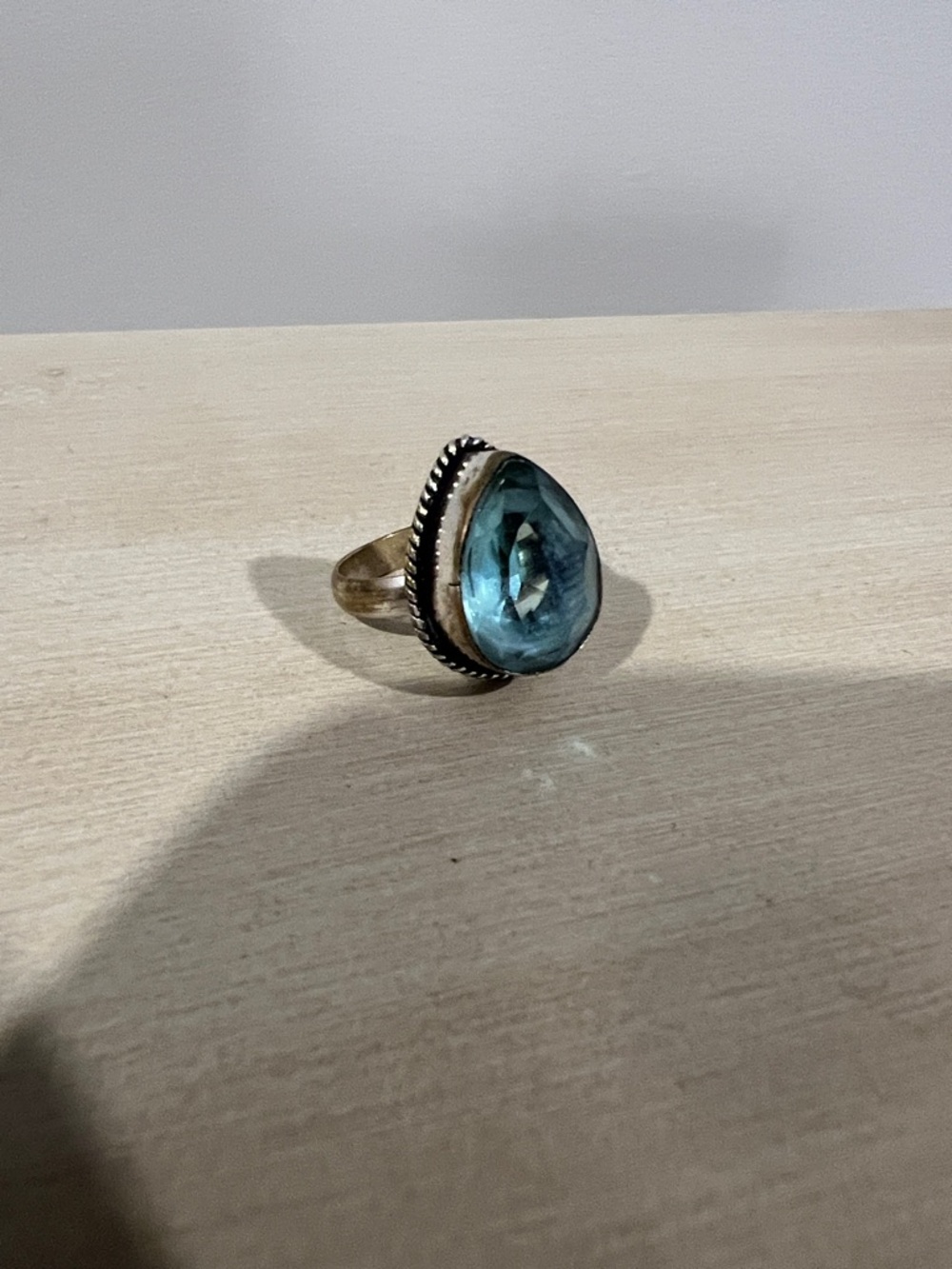 Silver-tone Ring with Teardrop Blue Gemstone